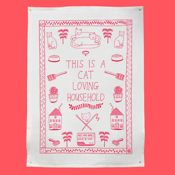 cat loving household tea towel