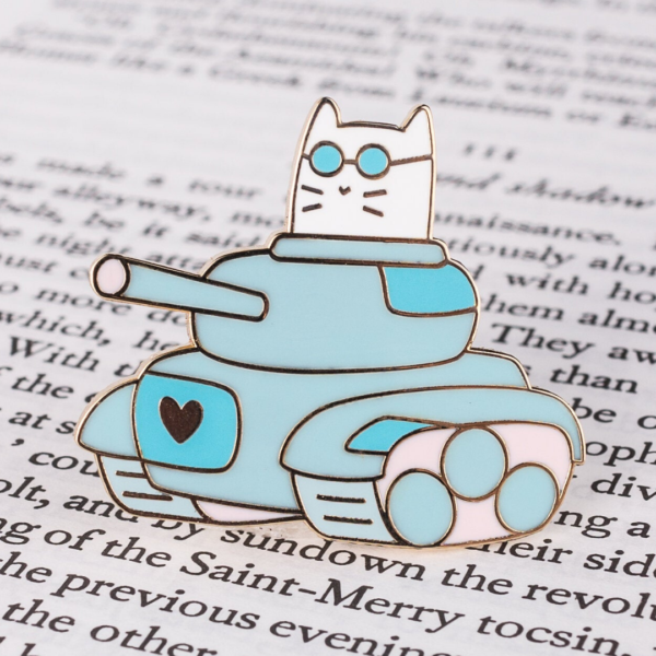 Blue Tank Cat Hard Enamel Pin - Image 2