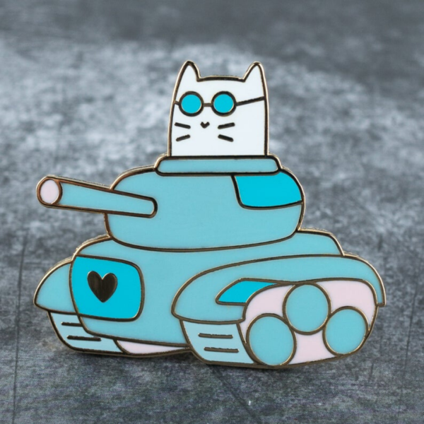 Blue Tank Cat Hard Enamel Pin - Image 3