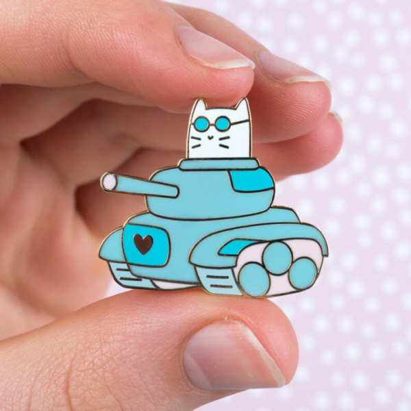 Blue Tank Cat Hard Enamel Pin - Image 4